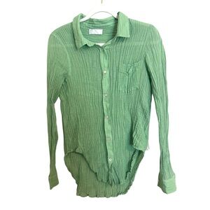 MONDAY Green Gauze Linen Long Sleeve Button‎ Up Top Small